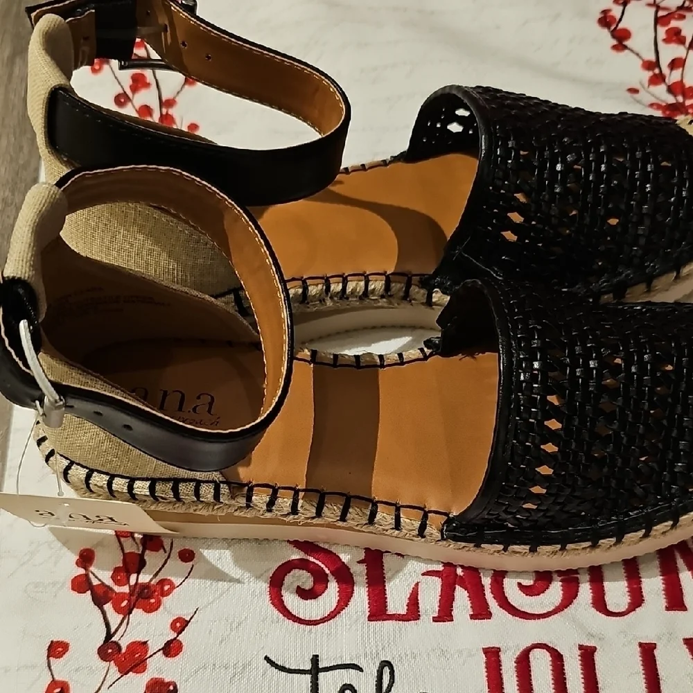 a.n.a Black and Tan Wedges Sandals